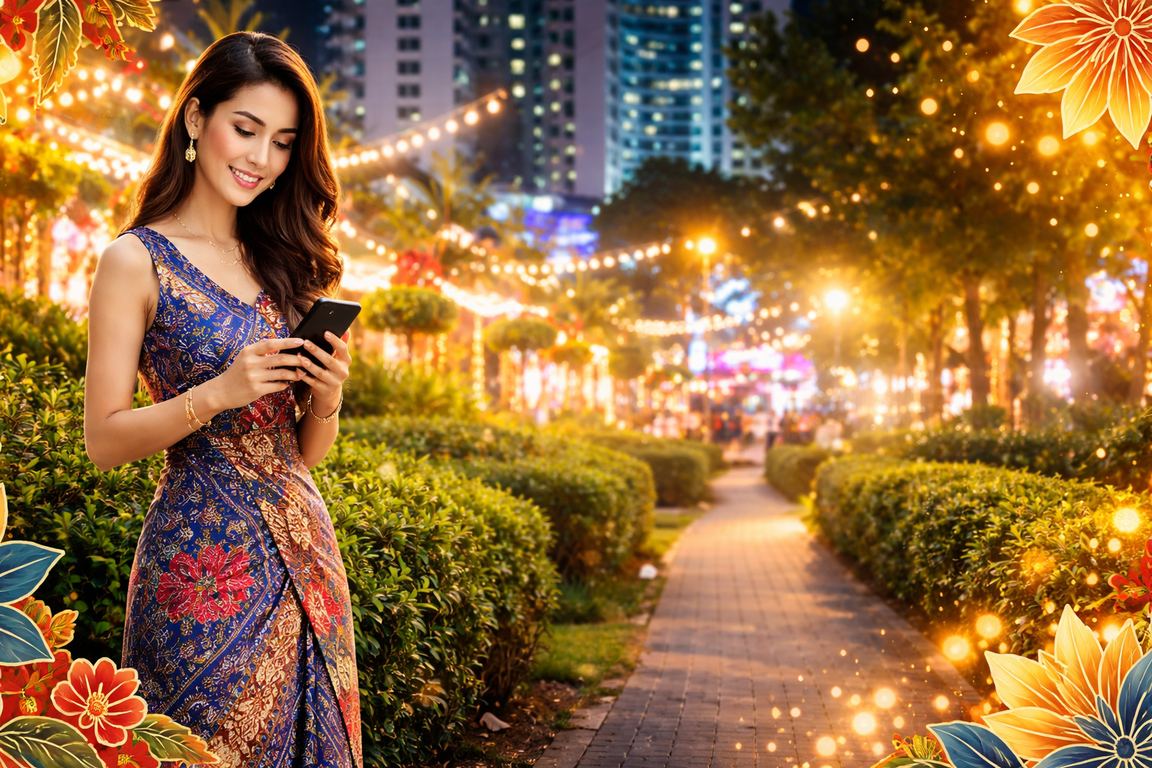 Pengguna melayari kasino qq1221 melalui telefon bimbit di Petaling Jaya dengan corak batik
